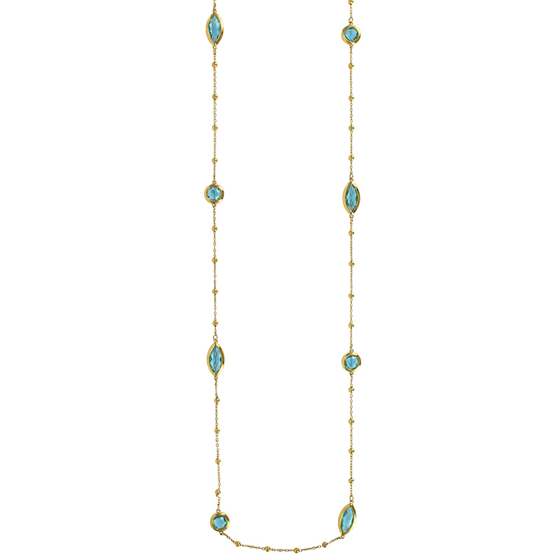 Sautoir motif rond et marquise verre facetté blanc, acier doré