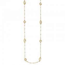 Sautoir motif rond et marquise verre facetté blanc, acier doré