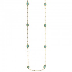 Sautoir motif rond et marquise verre facetté blanc, acier doré