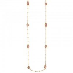 Sautoir motif rond et marquise verre facetté blanc, acier doré