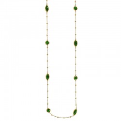 Sautoir motif rond et marquise verre facetté blanc, acier doré