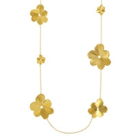 Sautoir orné de 6 fleurs brossées, argent 925/1000 doré
