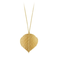 Sautoir pendant en argent 925/1000 doré - feuille veinée en filigrane