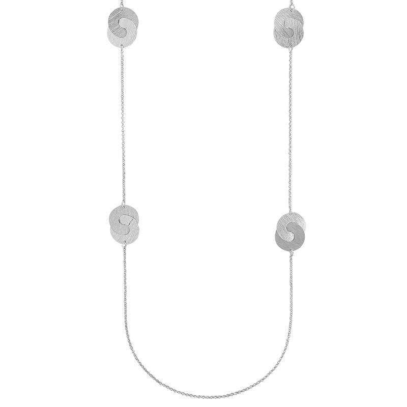 Sautoir ronds entrelacés striés, argent 925/1000 platiné