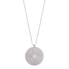 Sautoir SOLAIRE en argent 925/1000 rhodié rond avec perle synthétique centrale
