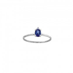 Solitaire Émeraude taille ovale 5 x 4mm serti 4 griffes, 1 diamant 0,017ct GVS, Or 750/1000