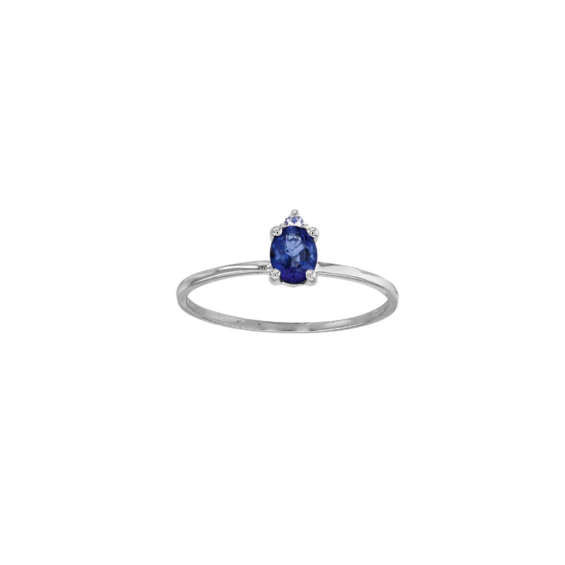Solitaire Émeraude taille ovale 5 x 4mm serti 4 griffes, 1 diamant 0,017ct GVS, Or 750/1000