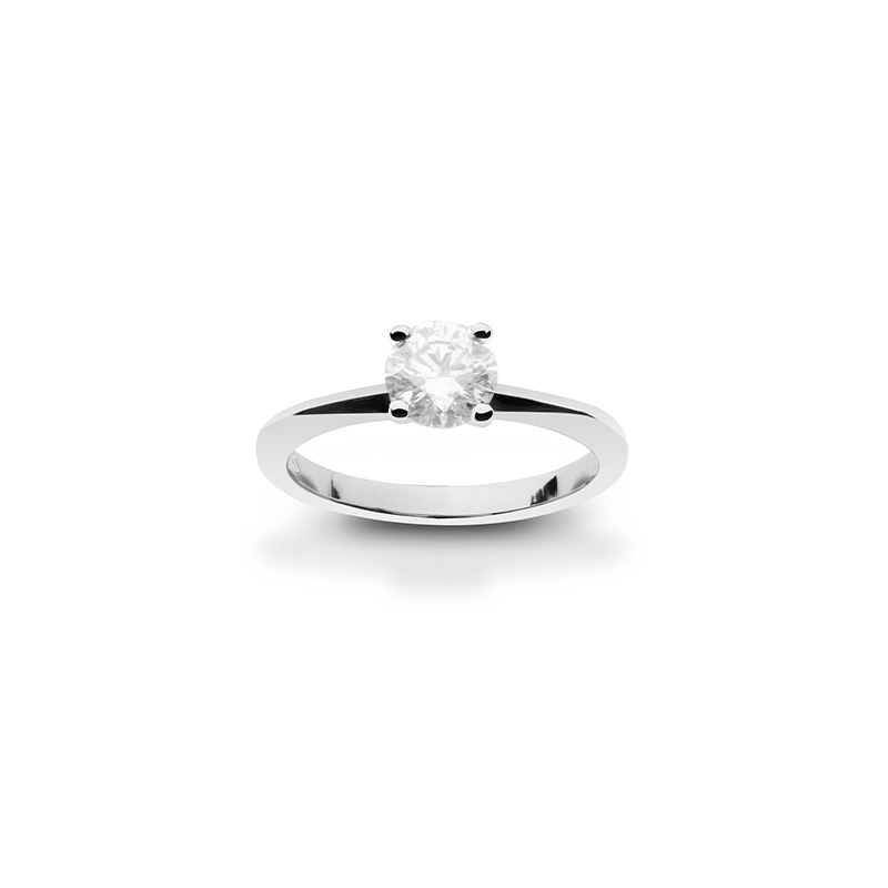 Solitaire diamant synthétique 0,75ct GVS, serti 4 griffes et Or blanc 750/1000