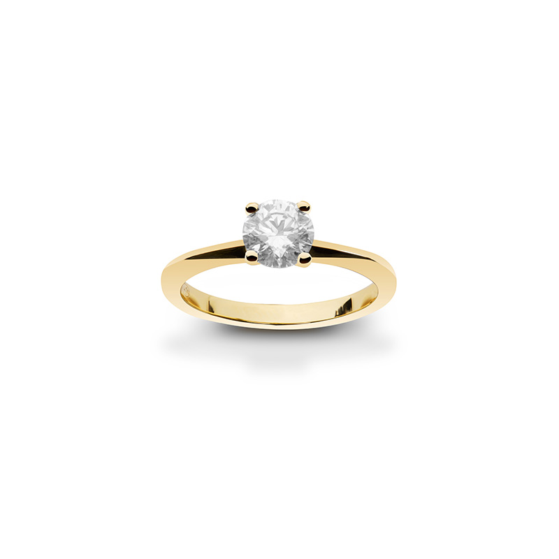 Solitaire diamant synthétique 0,75ct GVS, serti 4 griffes et Or jaune 750/1000