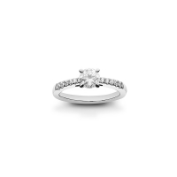 Solitaire diamants synthétiques 1ct GVS, serti 4 griffes et Or blanc 750/1000