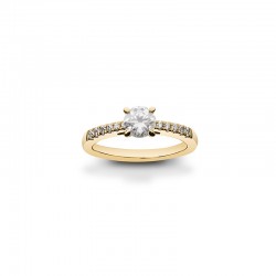 Solitaire diamants synthétiques 1ct GVS, serti 4 griffes et Or jaune 750/1000