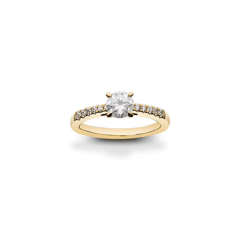 Solitaire diamants synthétiques 1ct GVS, serti 4 griffes et Or jaune 750/1000