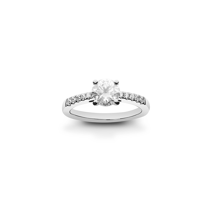 Solitaire diamants synthétiques empierrés 1,26ct GVS, Or blanc 750/1000