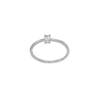Solitaire orné d'un oxyde taille baguette serti 4 griffes, argent 925/1000 rhodié