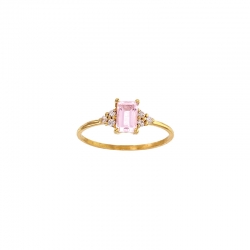 Solitaire Péridot taille rectangle 6 x 4mm, 6 diamants 0,09ct GVS Or 750/1000
