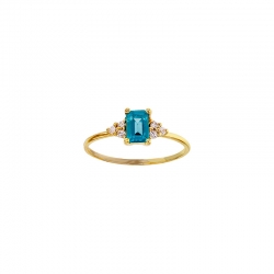 Solitaire Péridot taille rectangle 6 x 4mm, 6 diamants 0,09ct GVS Or 750/1000