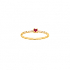Solitaire Rubis 2mm serti 4 griffes et 12 diamants 0,09ct GVS, Or 750/1000
