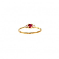 Solitaire Rubis 3mm épaulé de 2 diamants 0,05ct GVS, Or 750/1000