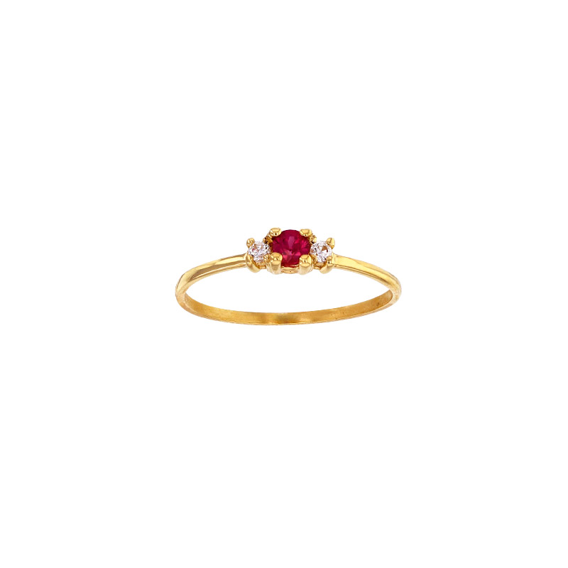 Solitaire Rubis 3mm épaulé de 2 diamants 0,05ct GVS, Or 750/1000